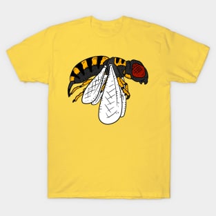 a detailed tattoo illustration of a flying wasp insect. T-Shirt